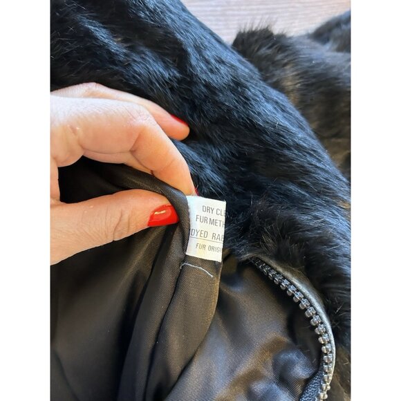 Vintage 90s Rabbit Fur Cropped Zip Jacket Mob Wife Black - Picture 5 of 9